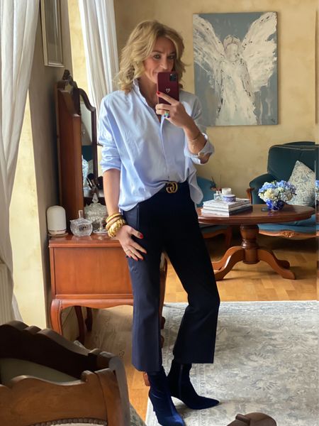 All the blues 💙
.
Shirt - Uterqüe 
Belt - Gucci 
Trousers - J Crew
Boots - Marks & Spencer, gifted
.
#mymidlifefashion #styleover50 #fashion #style #fashionover50 #whatimwearing #ootd #outfitideas #whatimwearing 

#LTKstyletip #LTKover40 #LTKeurope