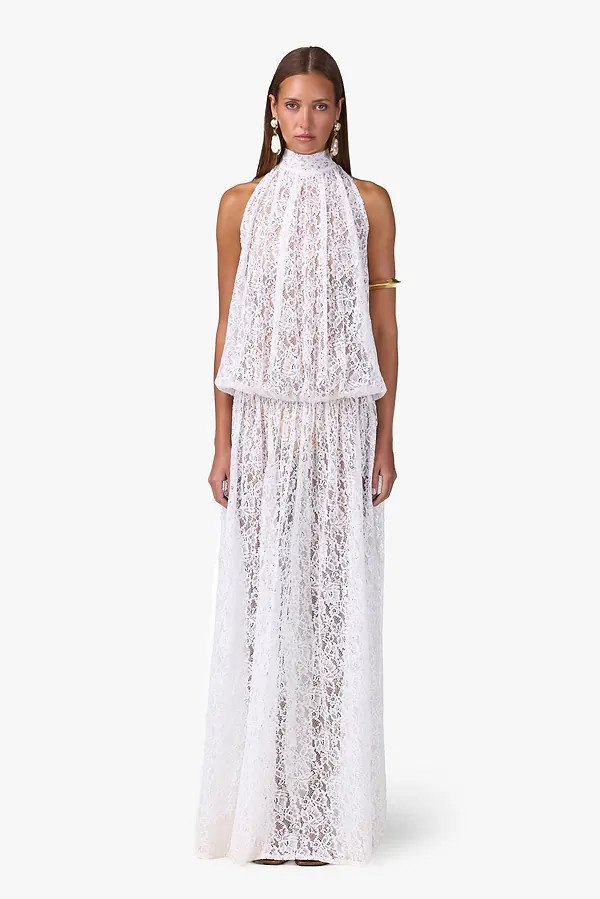 Drop Waist Lace Gown (White) | SAME