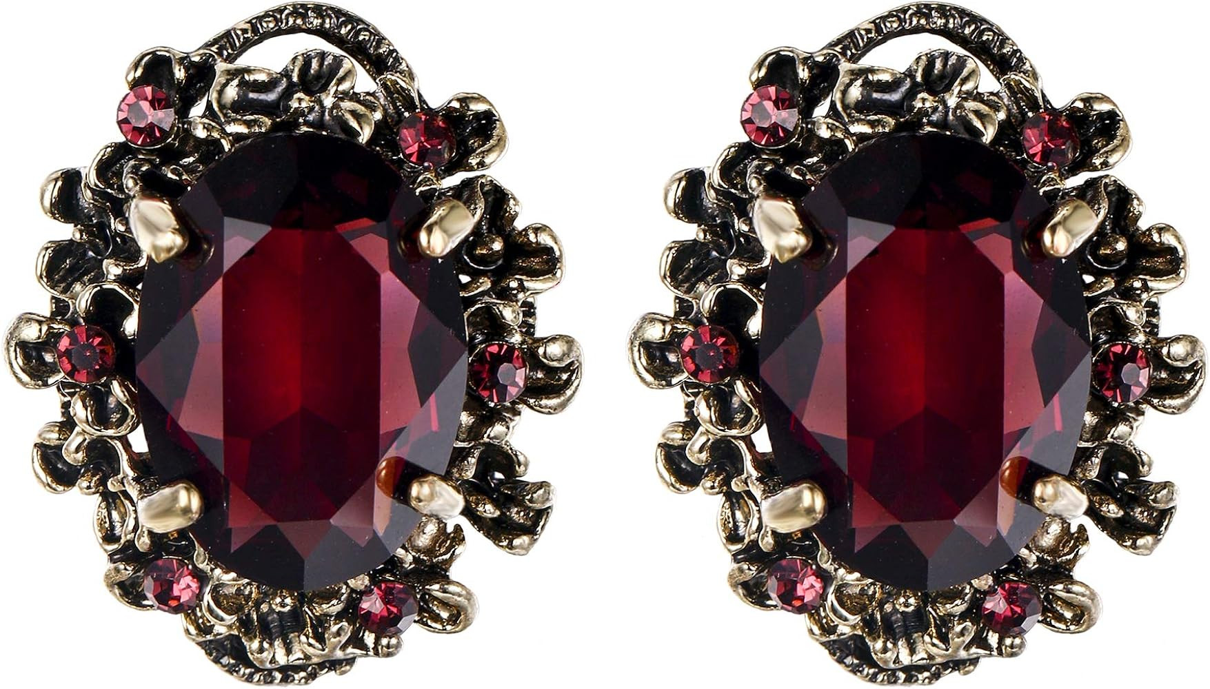 BriLove Women's Victorian Style Crystal Floral Scroll Cameo Inspired Oval Stud Earrings | Amazon (US)