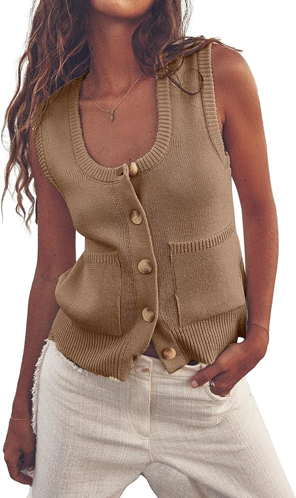 Beautiful Nomad Women's Knit Sweater Vest Sleeveless Tank Tops Casual Y2K Button Down Cardigan Ve... | Amazon (US)