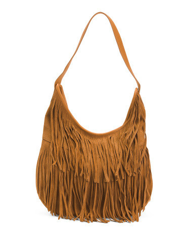 Suede Allover Front Fringe Hobo | TJ Maxx