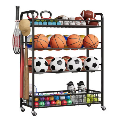 Garage Sports Equipment Organizer - Rolling Ball Storage Bin with Wheels, Outdoor Basketball Racks for Balls with Baseball Bat Holder and Hooks | Target