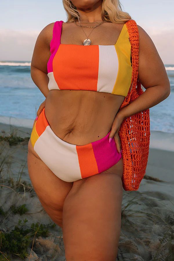 Coastal Cruise High Waist Color Block Bikini Bottom Curves | Impressions Online Boutique