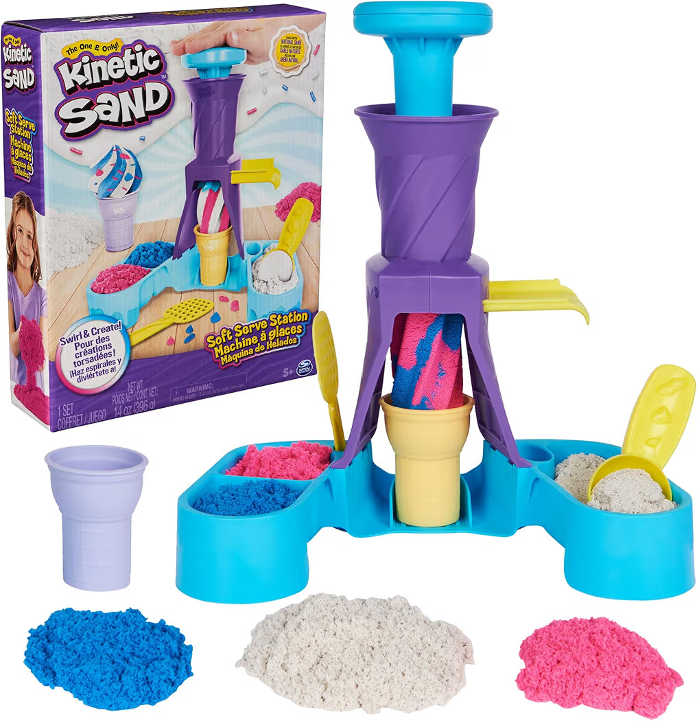 Kinetic Sand, Soft Serve Station with 14oz Play Sand (Blue, Pink & White), 2 Ice Cream Cones & 2 ... | Amazon (US)