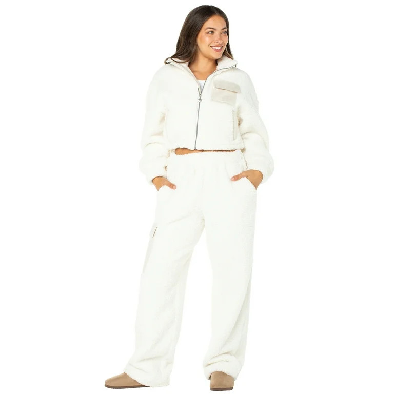 Celebrity Pink Women’s and Women’s Plus Teddy Fleece Jacket and Wide Leg Pants Set, 2-Piece, ... | Walmart (US)