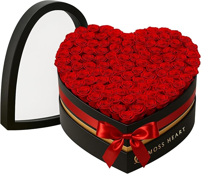 100 Preserved Roses in Designer Heart-Shaped Box, Real Forever Roses, Long-Lasting 1+ Year, No Wa... | Amazon (US)