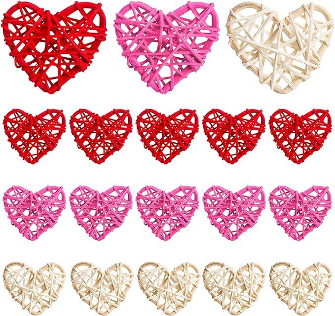 DomeStar 18PCS Heart Rattan Balls, Valentines Day Rattan Balls Natural Wicker Heart Shaped Balls ... | Amazon (US)