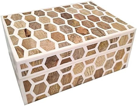 Multi Utility Honeycomb Pattern Bone Inlay Decorative Jewelry Box Housewarming Keepsake Storage | Amazon (US)