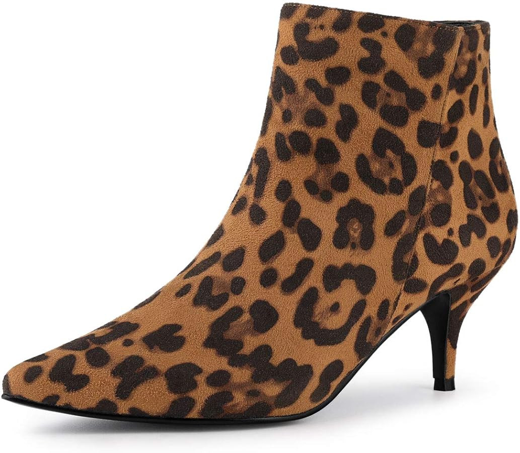 Allegra K Women's Pointed Toe Zip Stiletto Kitten Heel Ankle Booties | Amazon (US)