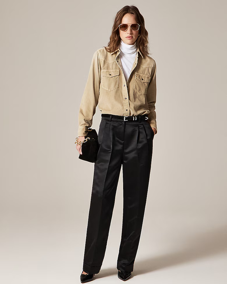 Wide-leg pleated pant in duchesse satin | J. Crew US