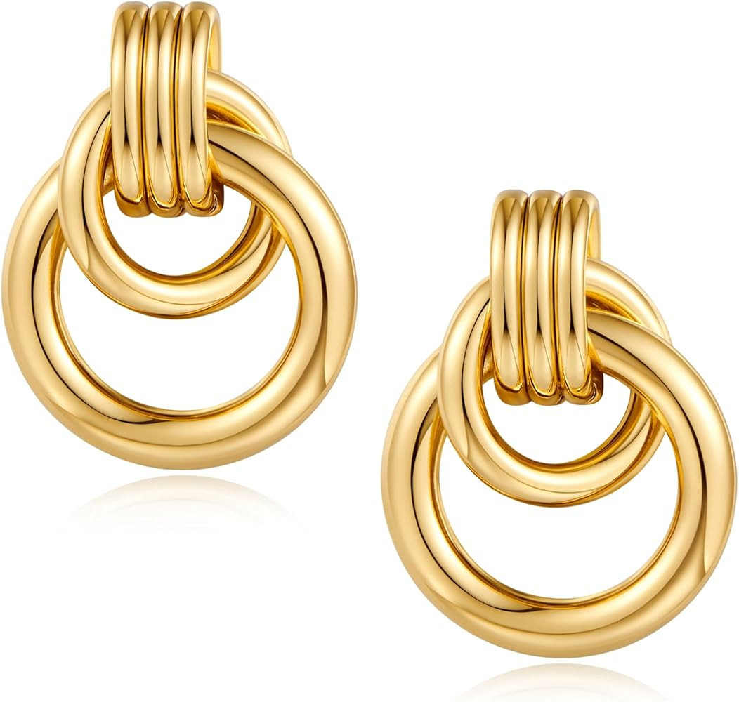 YUJIE Gold Link Earrings for Women, Multi Styles Geometric Link Earrings | Amazon (US)