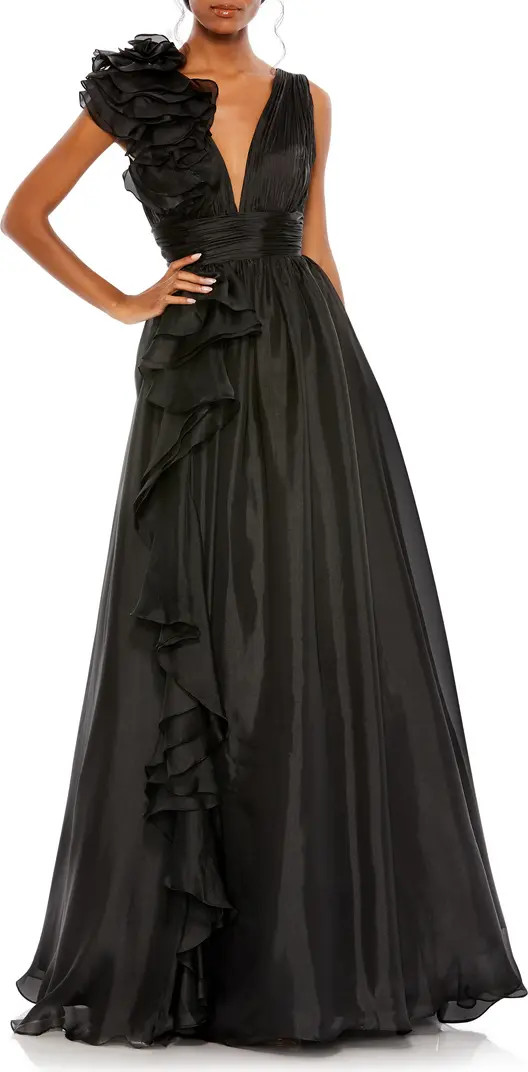 Ruffle Detail Ruched Chiffon Ballgown | Nordstrom