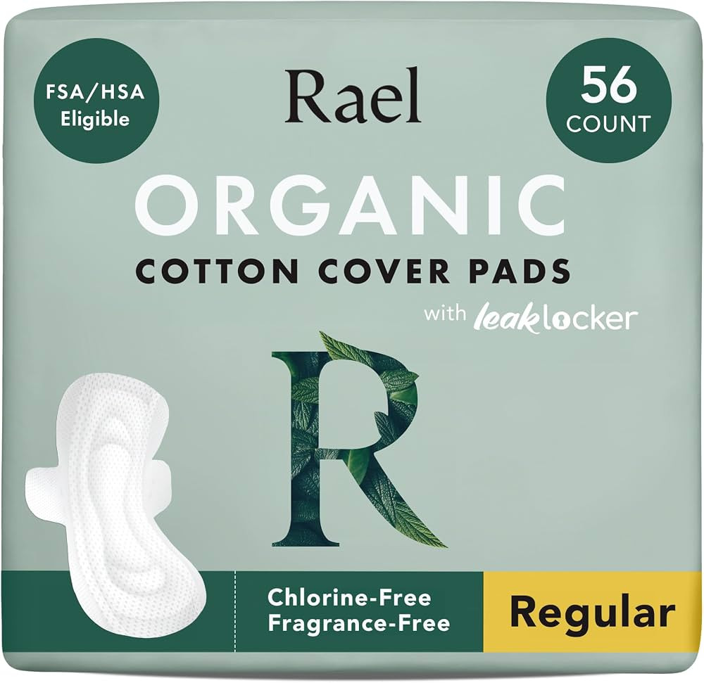 Rael Organic Cotton Cover Sanitary Pads for Women Moderate (Regular, 56 Ct) | Amazon (US)
