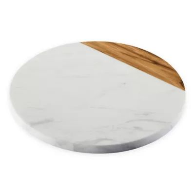 Anolon® Pantryware 10-Inch Round Serving Board in White Marble/Teak | Bed Bath & Beyond | Bed Bath & Beyond