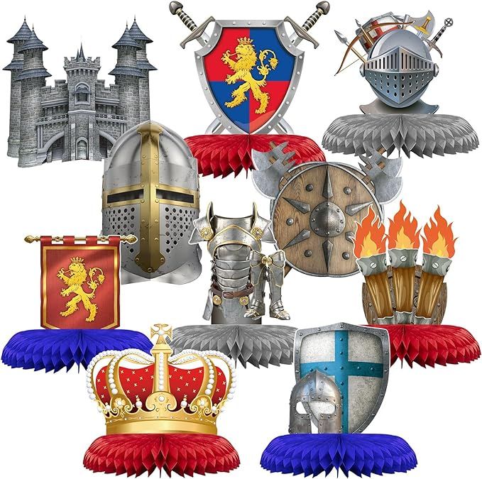 10 Pieces Knights Decorations Knight Birthday Party Supplies Medieval Honeycomb Centerpieces Cast... | Amazon (US)