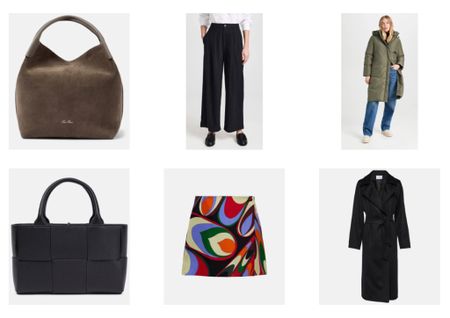 Some “New In” fall standouts this week from Mytheresa and Shopbop, including a:
1. fun printed Pucci a-line mini skirt, 2. an elevated black wrap style coat, 
3. a luxe suede handbag, 
4. a Bottega Veneta black leather tote, 
5. a casual every day puffer
 6. a pair of cool yet relaxed trousers

#LTKstyletip #LTKHoliday #LTKitbag