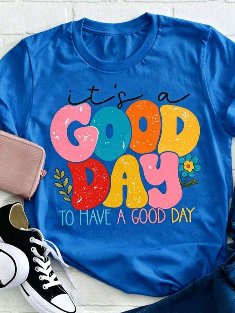 Women's Positive Motivational Slogan T-Shirt | Printed Text "Live Every Beautiful Day To The Full... | SHEIN
