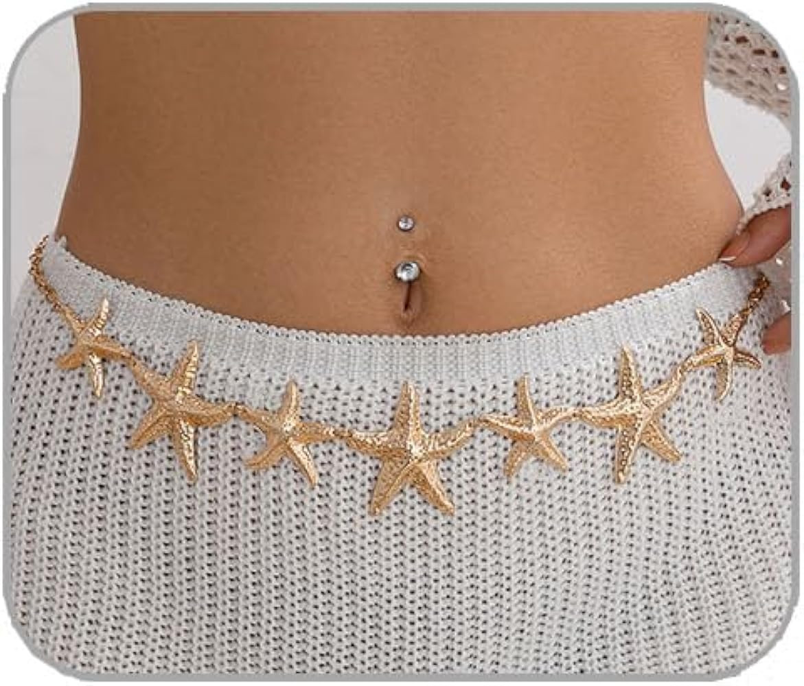 Mermaids Starfish Pearl Waist Chain Belt for Women Mermaids Gold Starfish Shell Belly Waterproof ... | Amazon (US)