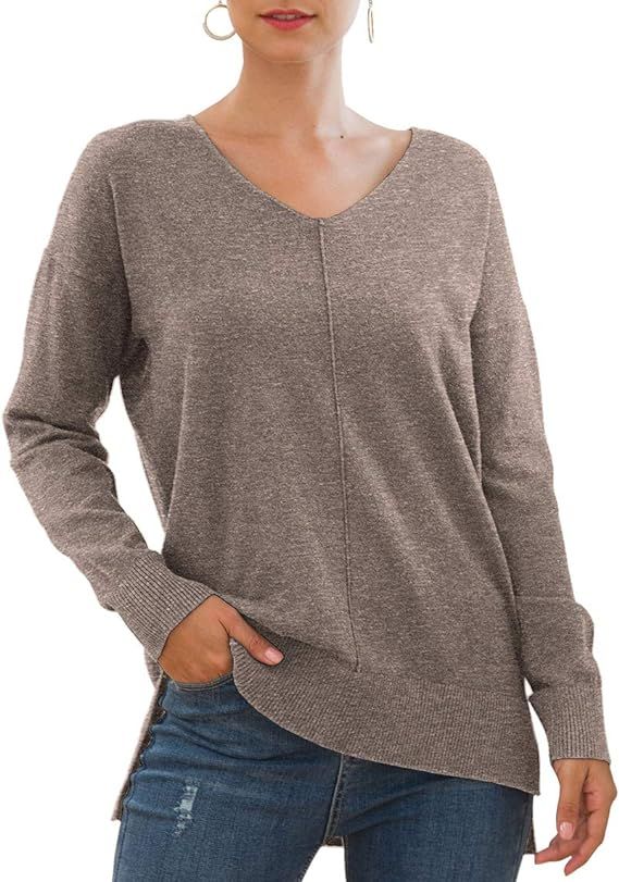 Jouica Women's Casual Lightweight V Neck Batwing Sleeve Knit Top Loose Pullover Sweater | Amazon (US)