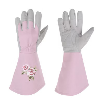 Unique Bargains Leather Gardening Thorn Proof Protective Garden Gloves 1 Pair Light Purple Small | Target