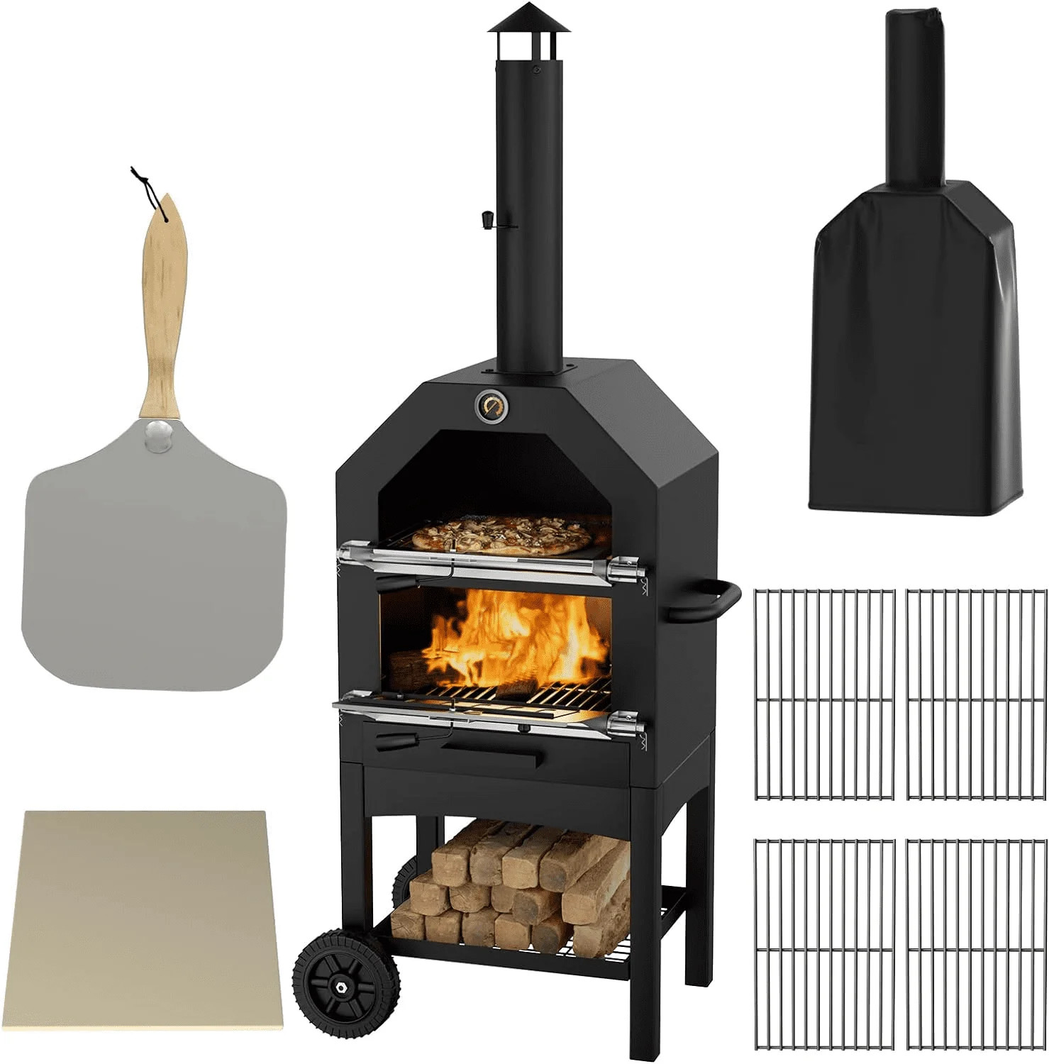 ELPOSUN Outdoor Pizza Oven Wood Fire Pizza Maker Grill w/ Pizza Stone & Waterproof Cover | Walmart (US)