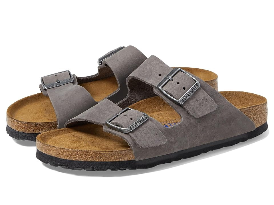 Birkenstock Arizona Soft Footbed - Oiled Leather (Unisex) Sandals Iron Oiled Leather : EU 42 (US Men's 9-9.5 - Women's 11-11.5) Narrow | Zappos