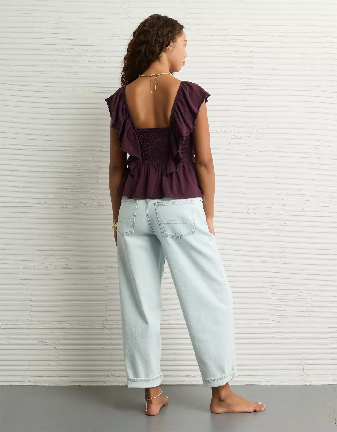 AE Sunchaser Knit Flutter Sleeve Babydoll Shirt | American Eagle Outfitters (US & CA)