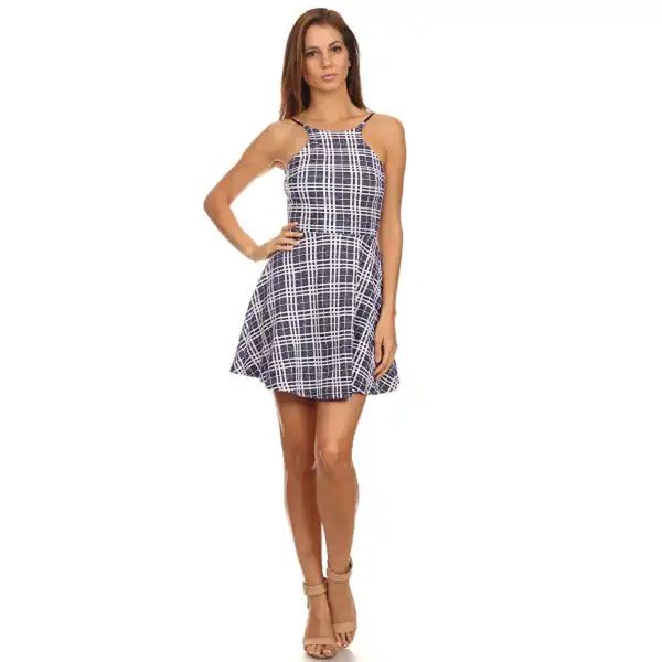 MOA Collection Women's Plaid Racerfront Mini Dress with Open Back | Bed Bath & Beyond