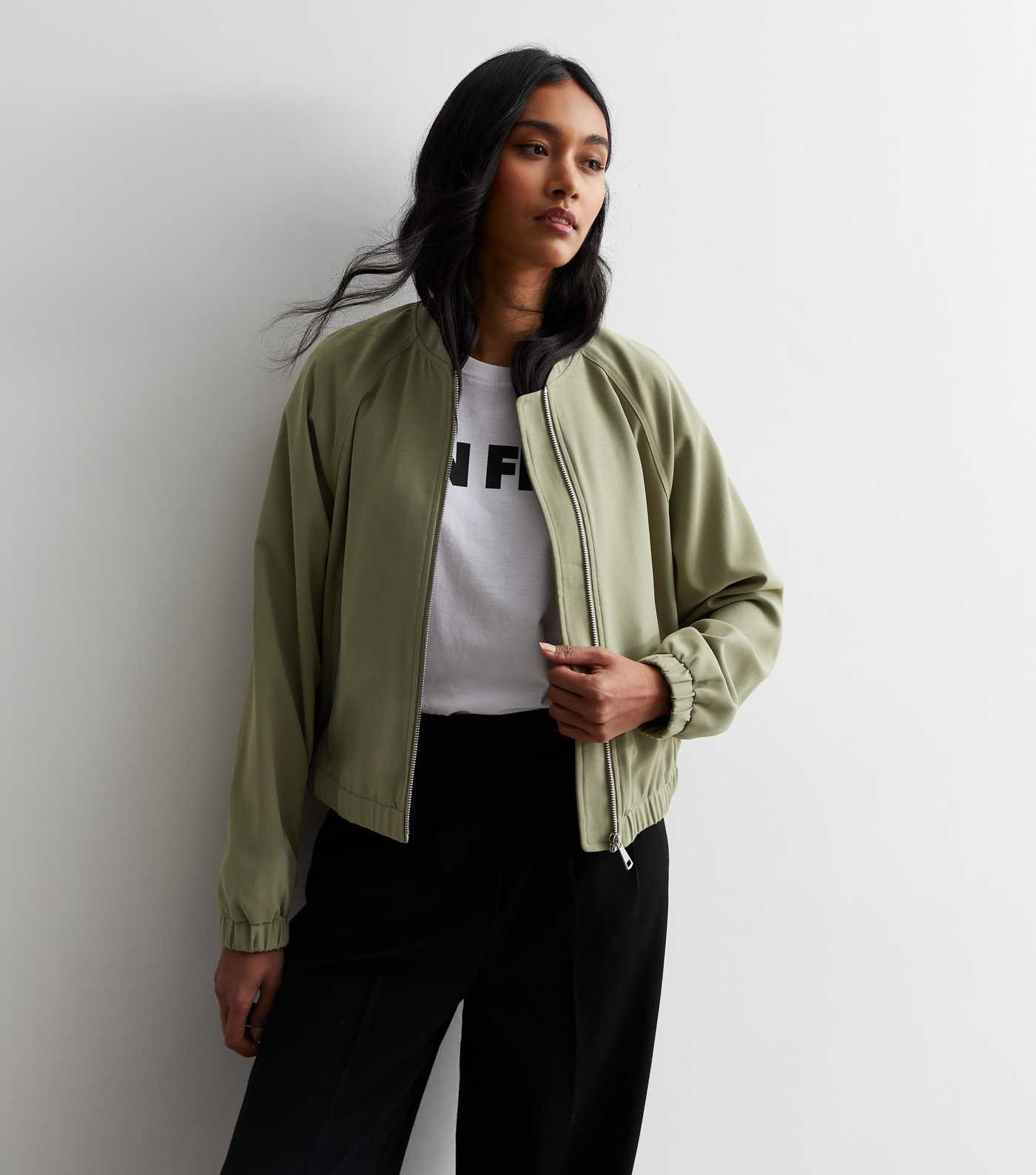 Khaki Zip Up Bomber Jacket | New Look | New Look (UK)