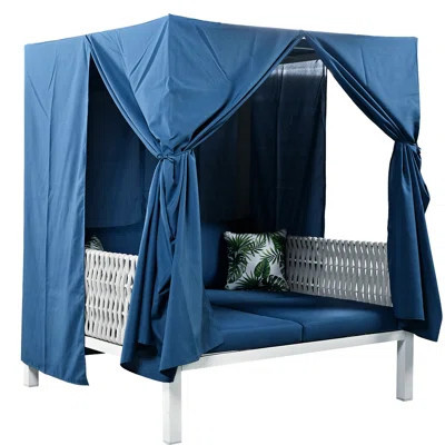 Outdoor Sun Lounger - Thick Cushions & Pillows, Water-, Elegant Canopy, Rubber Core Rope Weaving Sunbed With Canopy And Practical Design, Comfortable | Wayfair North America
