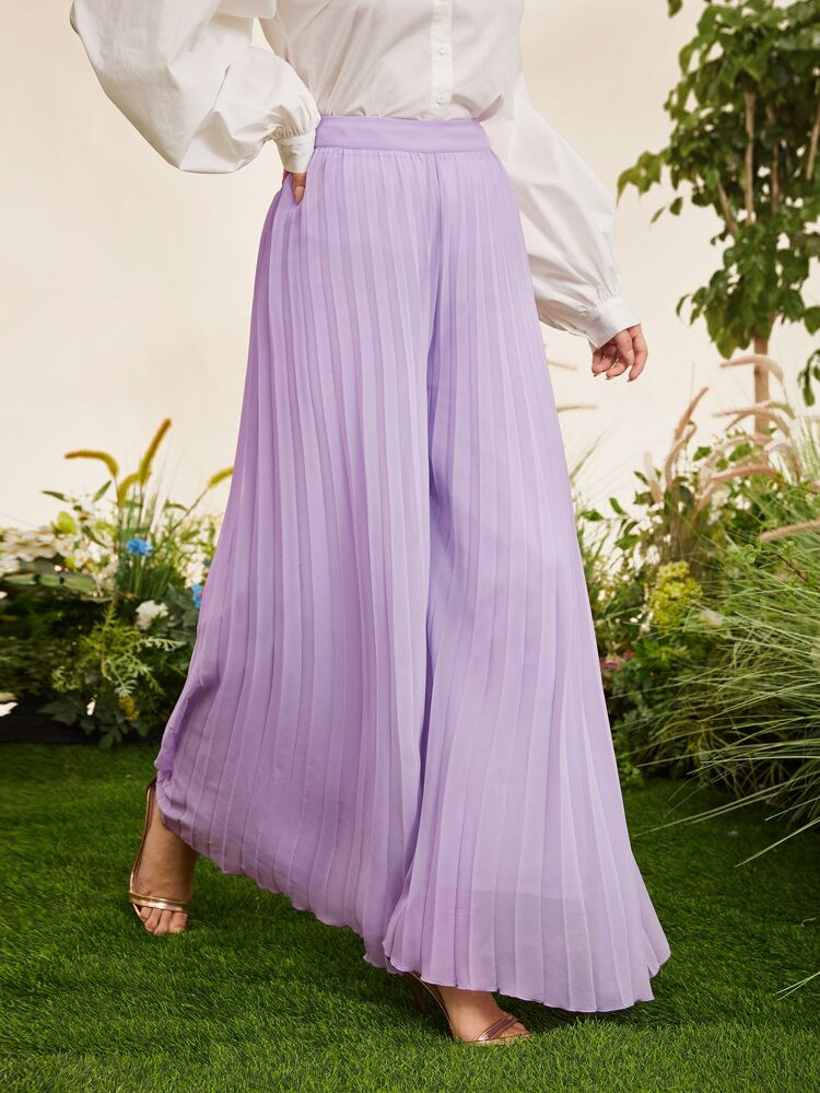 SHEIN Solid Pleated Wide Leg Pants Without Chain | SHEIN