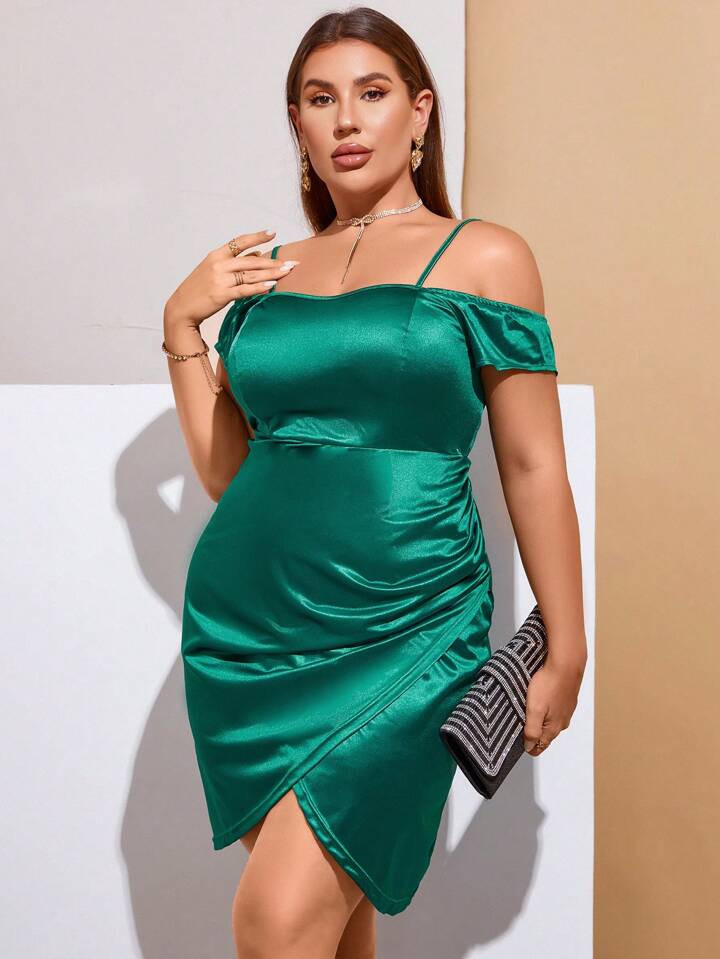 SHEIN Belle Plus Cold Shoulder Wrap Hem Dress | SHEIN