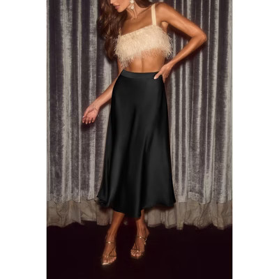 Women's High Waist Satin A Line Midi Skirt – Flowy for Cocktail Party Wedding Vacation | Target