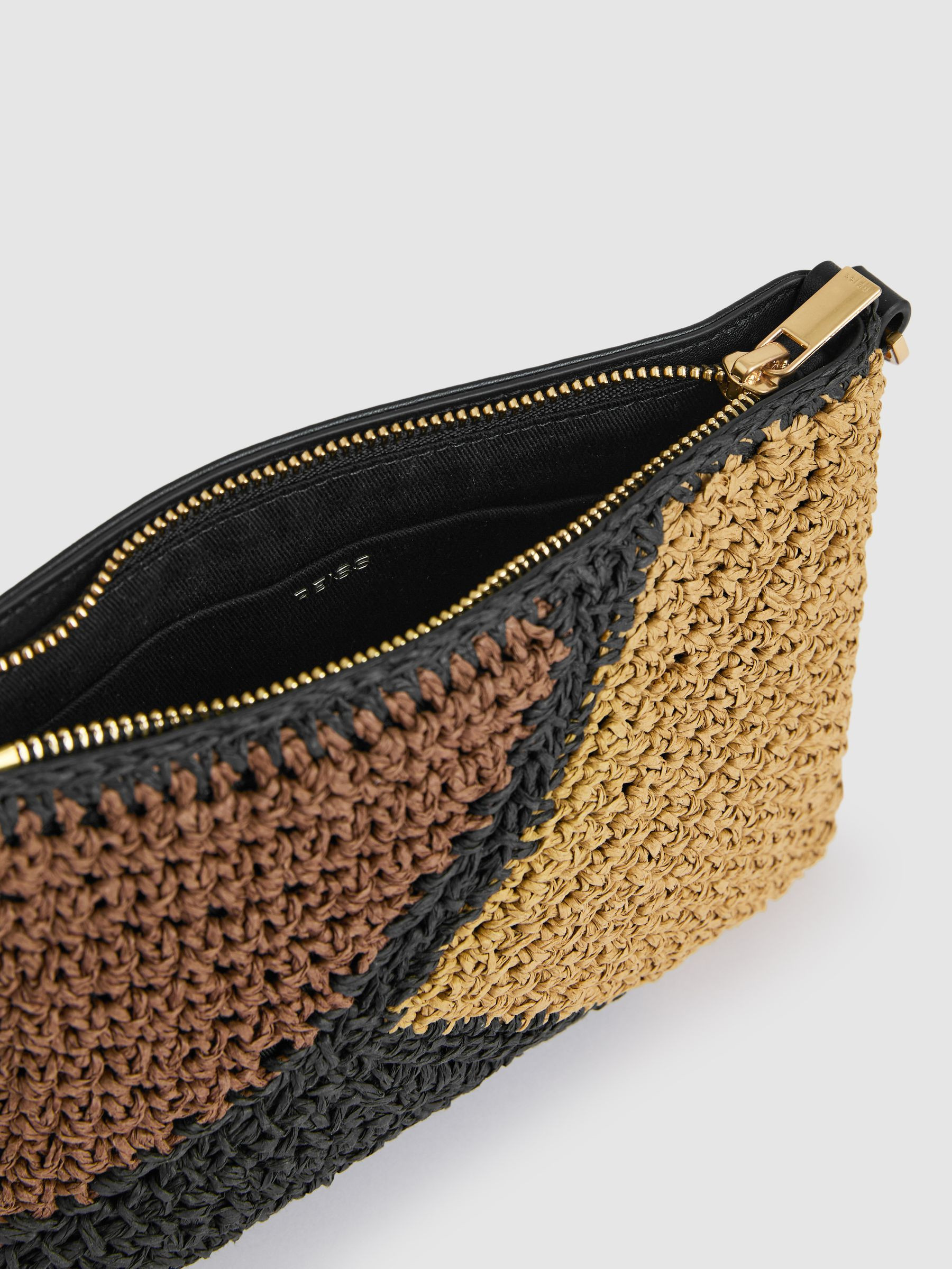 Reiss Raffia Colour-Block Crossbody Bag in Tan - REISS | Reiss UK