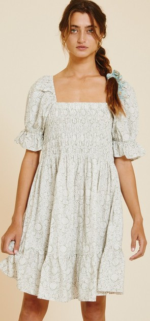 Half Puff Sleeve Smocked Ruffle Dress | Nigh Road