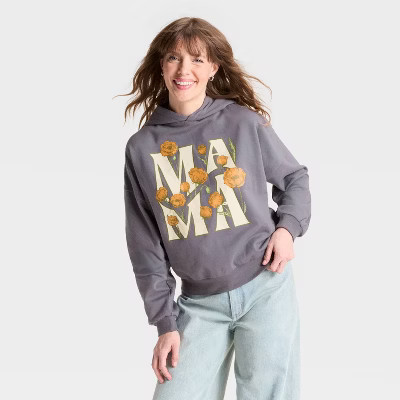 Women's Mama Floral Graphic Hoodie Sweatshirt - Gray S | Target