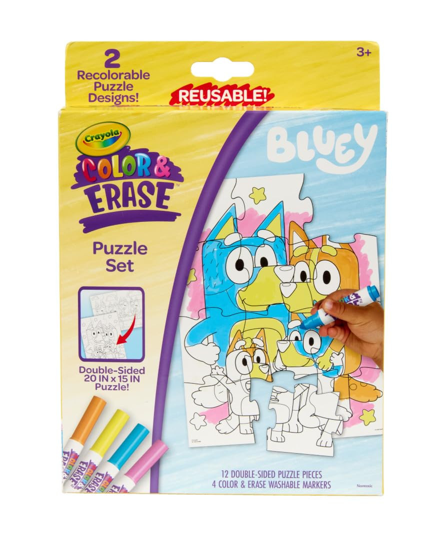 Crayola Color & Erase Bluey Puzzle Set, 12 Color in Puzzle Pieces, Reusable, Double Sided Kids Pu... | Amazon (US)