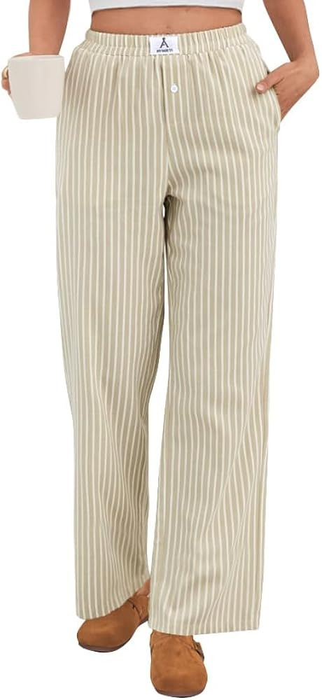 ANRABESS Women's Gingham Striped Pants - Casual Lounge Pajama Bottoms for Home Sleep Resort Wear | Amazon (US)