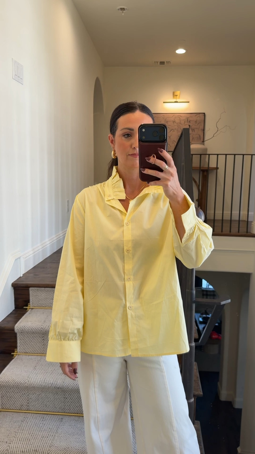 The cutest feminine collared shirt from Amazon! Love the butter yellow. The ruffle on the collar is so chic. Great cut for oversized shirt.

#LTKOver40 #LTKSeasonal #LTKootd