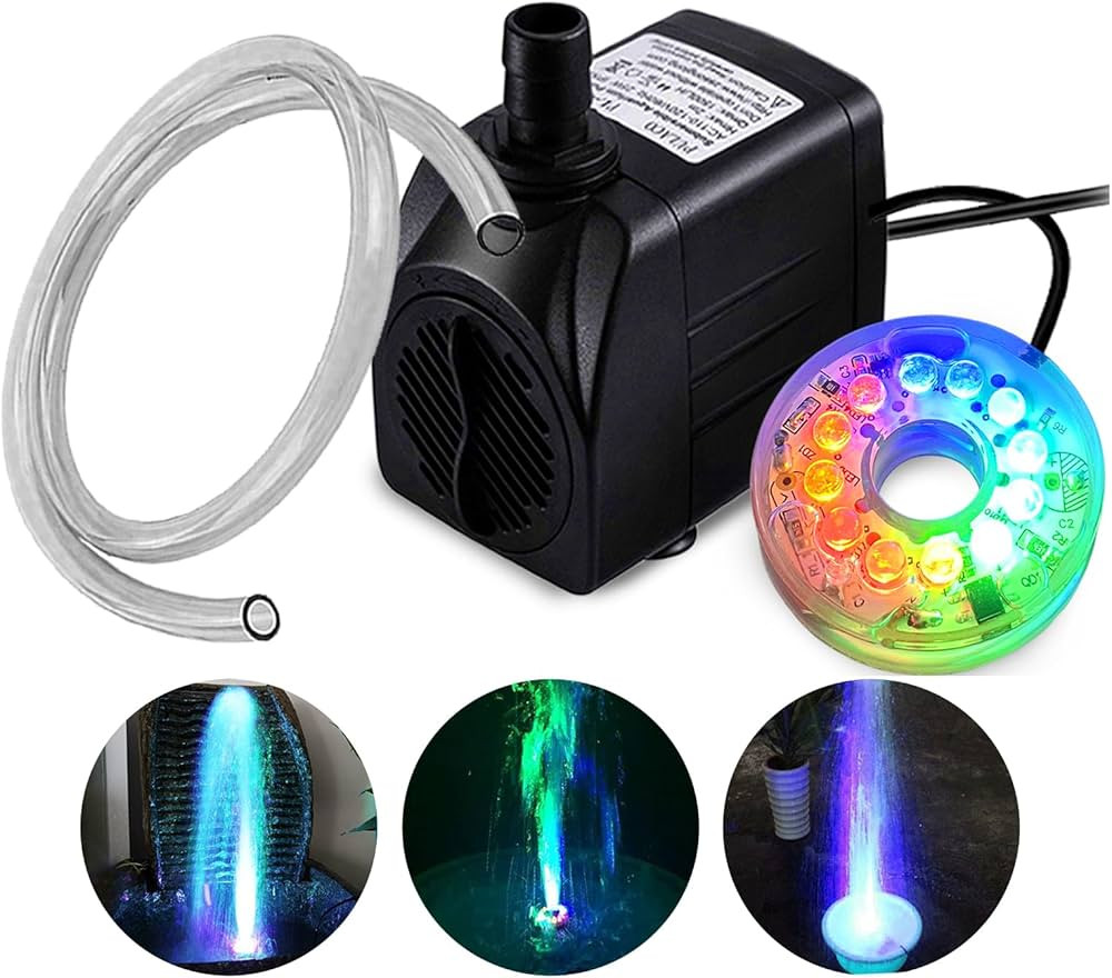 PULACO 10Watt 160GPH Submersible Fountain Pump wiht LED Light for Water Feature, Outdoor Pond, Aq... | Amazon (US)
