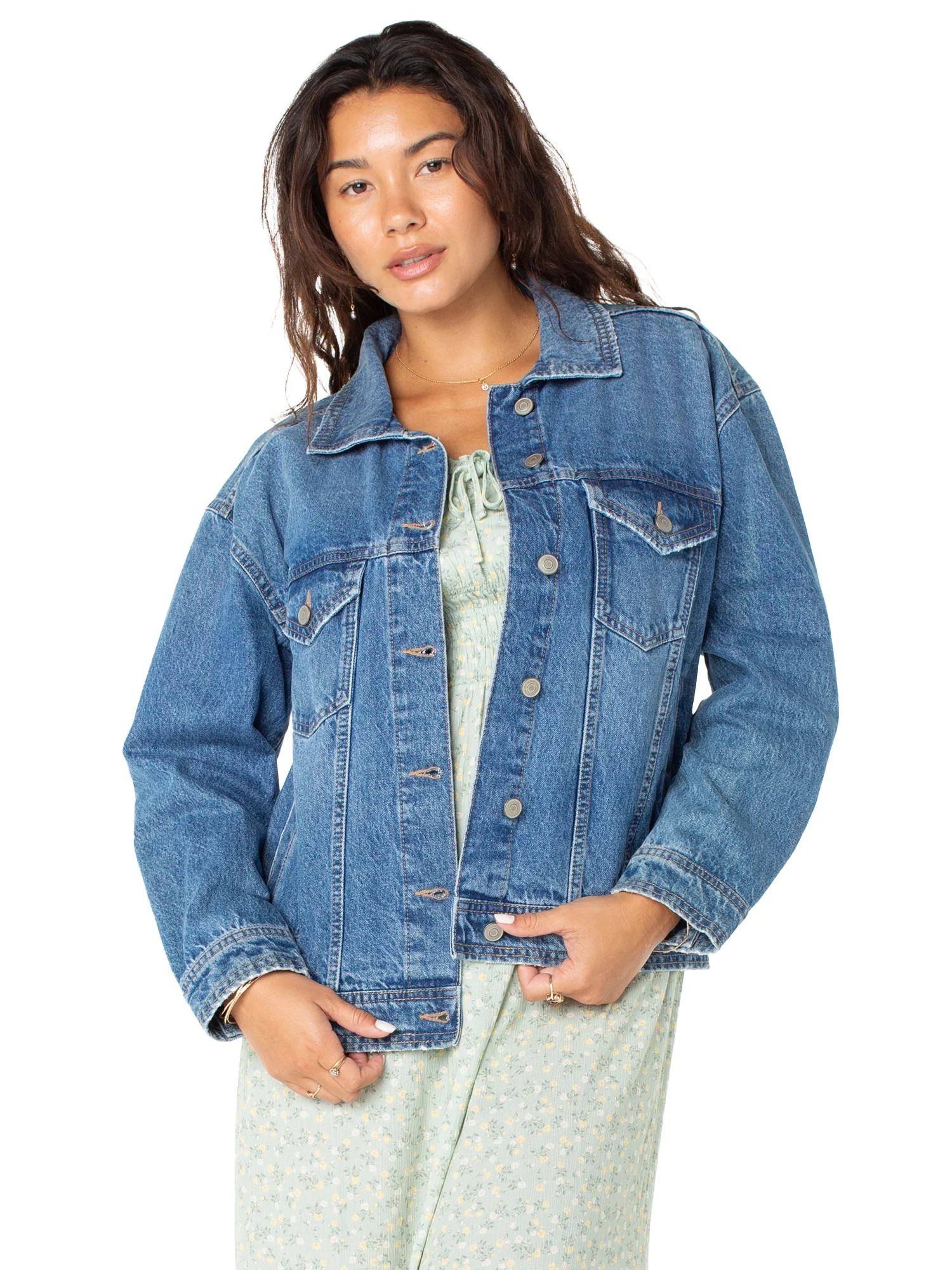 Celebrity Pink Women's Oversized Denim Jacket, Sizes XS-XXXL | Walmart (US)
