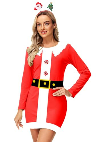 Christmas Santa Dress Women Festival Holiday Funny Xmas Print Dresses S | Amazon (US)