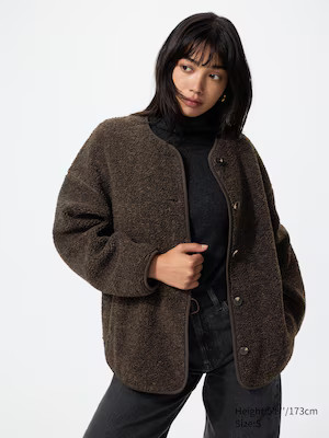UNIQLO Women's Pile Lined Fleece Relaxed Cardigan, Dark Brown, Large | UNIQLO (US)