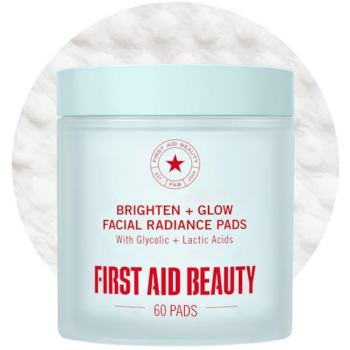 First Aid Beauty - Facial Radiance Pads with Glycolic & Lactic Acids, Daily Exfoliating Pads with AHA, Visibly Smaller Pores, Help Tone & Brighten Skin, One-Step Makeup Prep, Compostable, 60ct | Amazon (US)