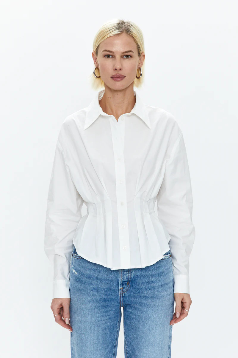 Julie Pleated Button Down Shirt - Le Blanc | Pistola Denim