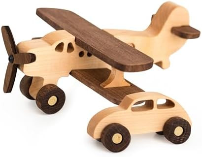 Busy Puzzle Montessori Wooden Airplane and Car Set – Handcrafted Natural Wood Push Toys for Tod... | Amazon (US)