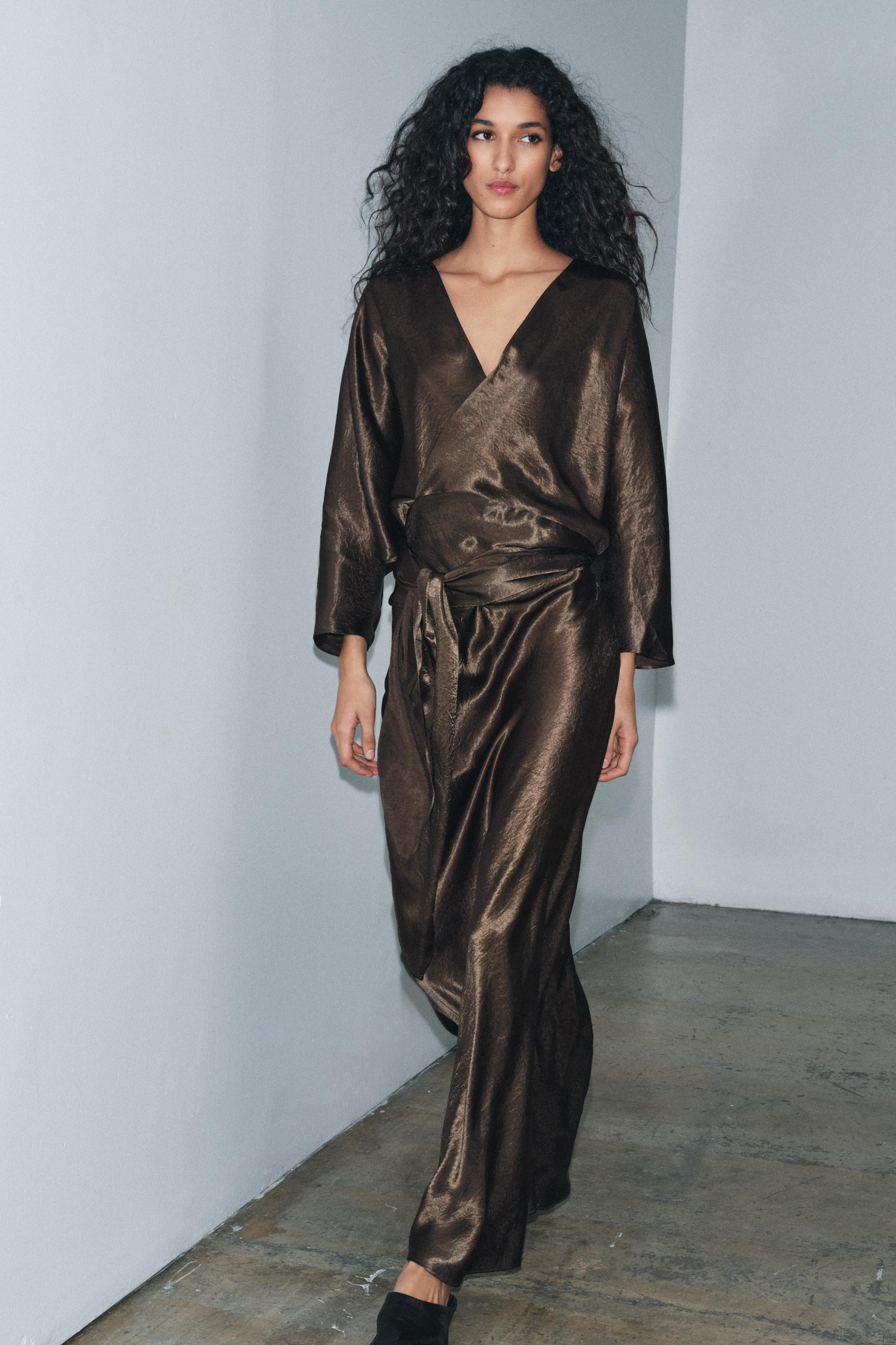 ZW COLLECTION SATIN EFFECT WRAP DRESS | Zara US