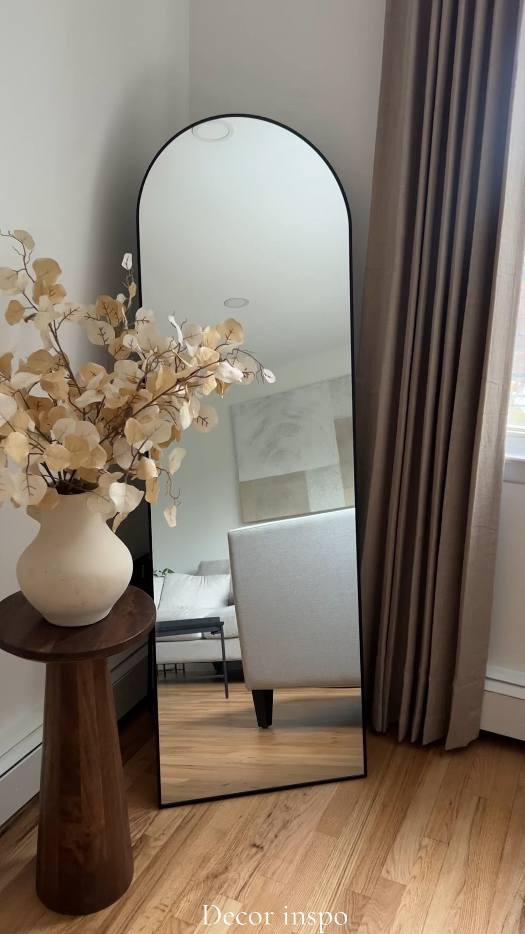 Mirror decor inspo✨ mirror, side table, curtains, vase, plant

#LTKHome #LTKStyleTip