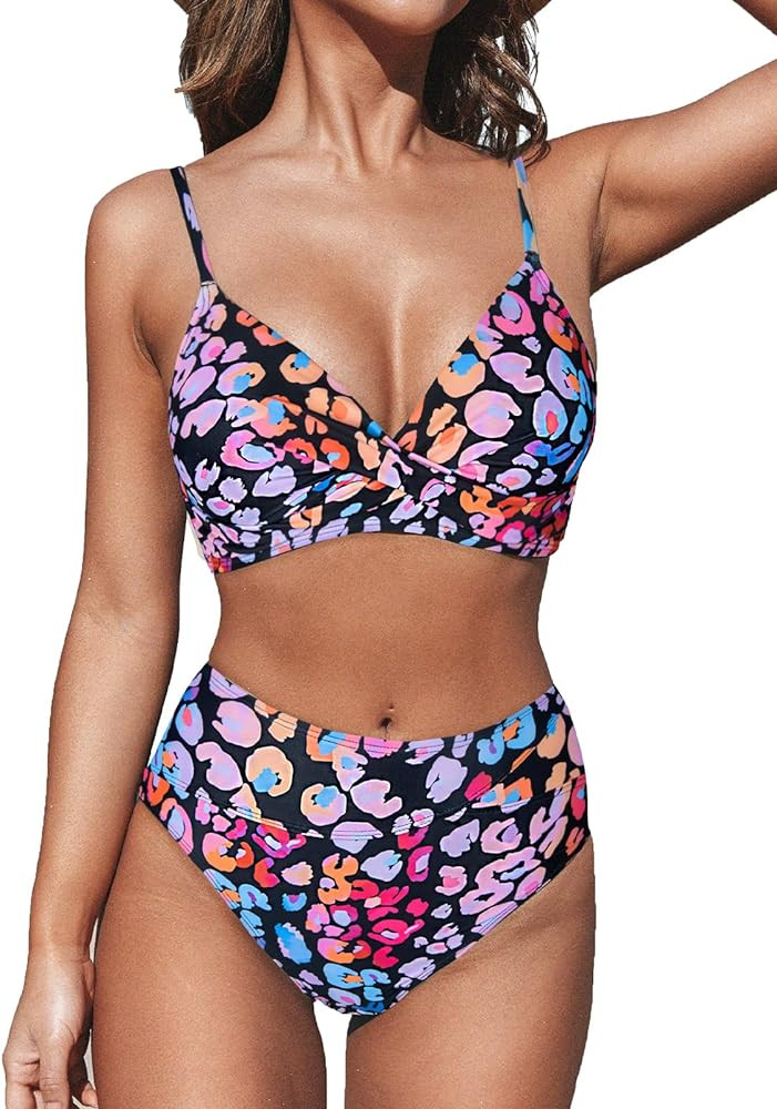 CUPSHE Women's Bikini Sets Two Piece Swimsuits Twist High Waisted V Neck Spaghetti Straps | Amazon (CA)