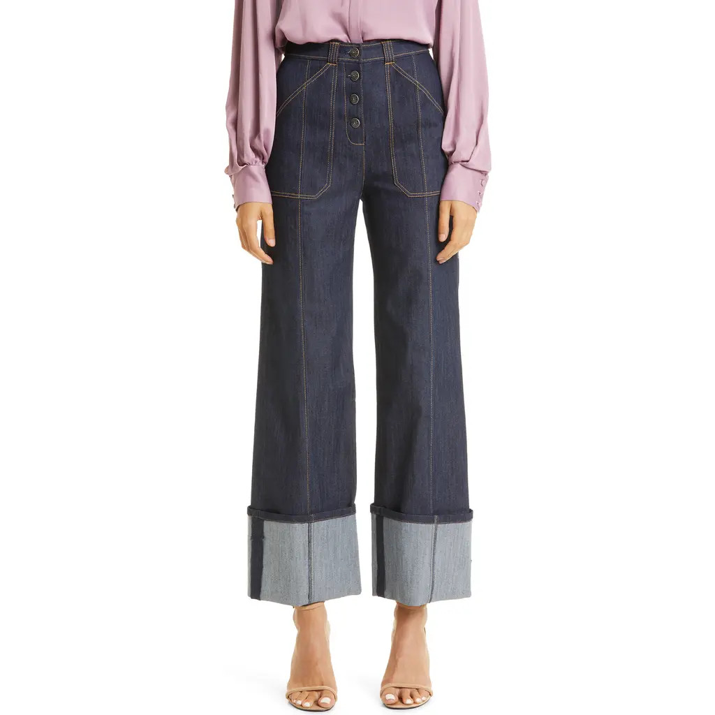 Cinq à Sept Benji Topstitch Cuff Jeans in Indigo at Nordstrom, Size 6 | Nordstrom